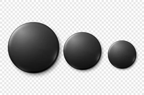 Vector 3d Realistic Black Metal or Plastic Blank Button Badge Icon Set Closeup 스톡 일러스트