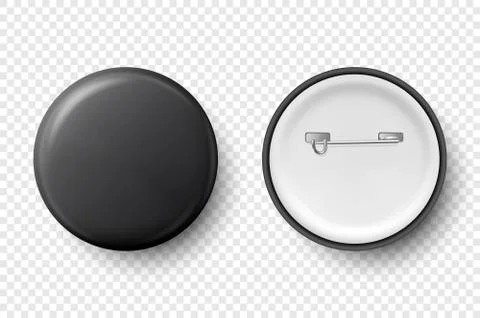 Vector 3d Realistic Black Metal, Plastic Blank Button Badge Icon Set Isolated on Stock Illustration