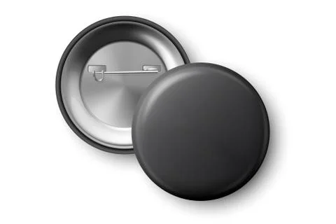 Vector 3d Realistic Black Metal, Plastic Blank Button Badge Icon Set Isolated on Illustrazione stock