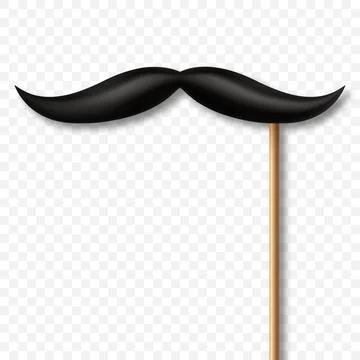 Vector 3d Realistic Black Mustache Prop on Stick. Simple Mustache for Party Stock Illustration