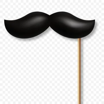 Vector 3d Realistic Black Mustache Prop on Stick. Simple Mustache for Party Stock Illustration
