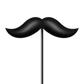 Vector 3d Realistic Black Mustache Prop on Stick, Isolated. Simple Mustache for Stock Illustration