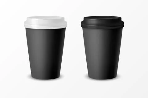 Vector 3d Realistic Black Paper Disposable Cup with White and Black Lid Set Stockillustratie