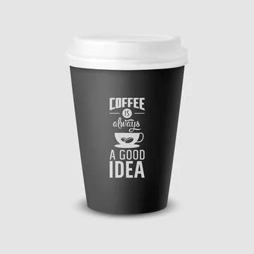Vector 3d Realistic Black Paper Disposable Cup with White Lid Isolated on White Stock Illustration