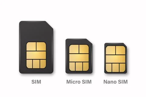 Vector 3d Realistic Black Plastic Sim, Micro Sim, Nano Sim Card Template Set Stock Illustration
