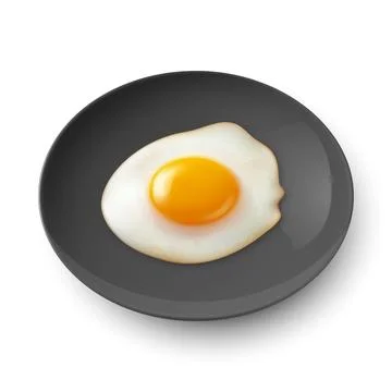 Vector 3d Realistic Black Plate, Dish with Fried Egg, Omelet Inside Isolated on Stock Illustration