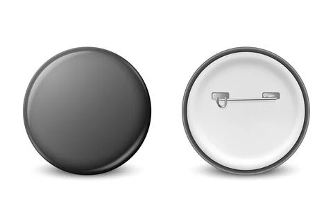 Vector 3d Realistic Black Round Metal, Plastic Blank Empty Button Badge Icon Stock Illustration