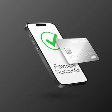 Vector 3d Realistic Black Silver Smartphone, Credit Card, Wi-Fi Successful Stock Illustration