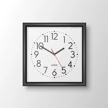 Vector 3d Realistic Black Square Wall Office Clock, Design Template Isolated Stock Illustration