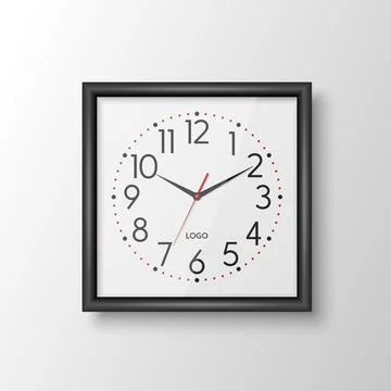 Vector 3d Realistic Black Square Wall Office Clock, Design Template Isolated イラスト素材