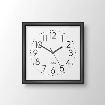 Vector 3d Realistic Black Square Wall Office Clock, Design Template Isolated Stock Illustration