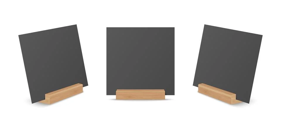 Vector 3d Realistic Black Square Empty Blank Paper Sheet, Card on Wooden Holder Illustrazione stock