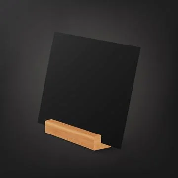 Vector 3d Realistic Black Square Empty Blank Paper Sheet, Card on Wooden Holder Stock Illustration