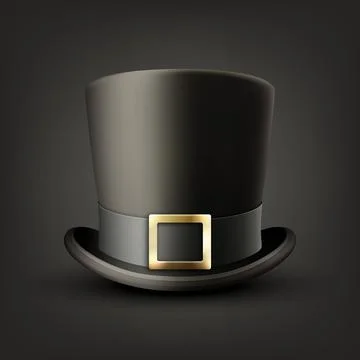 Vector 3d Realistic Black Top Hat Closeup Isolated on Black Background. Classic Stock Illustration