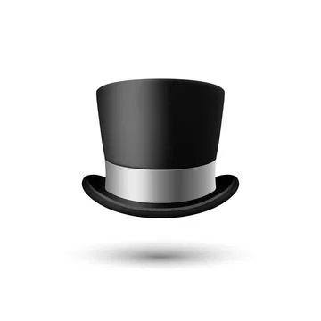 Vector 3d Realistic Black Top Hat Icon with Silver Color Ribbon Closeup Isolated Stock Illustration