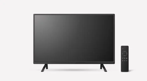 Vector 3d Realistic Black TV Screen, Isolated. Smart TV Screen with Remote Illustrazione stock