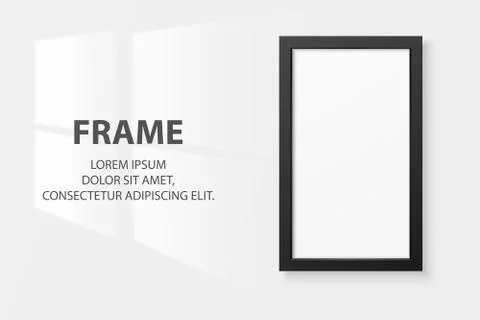 Vector 3d Realistic Black Vertical Wooden Simple Modern Frame Icon Closeup Stock Illustration