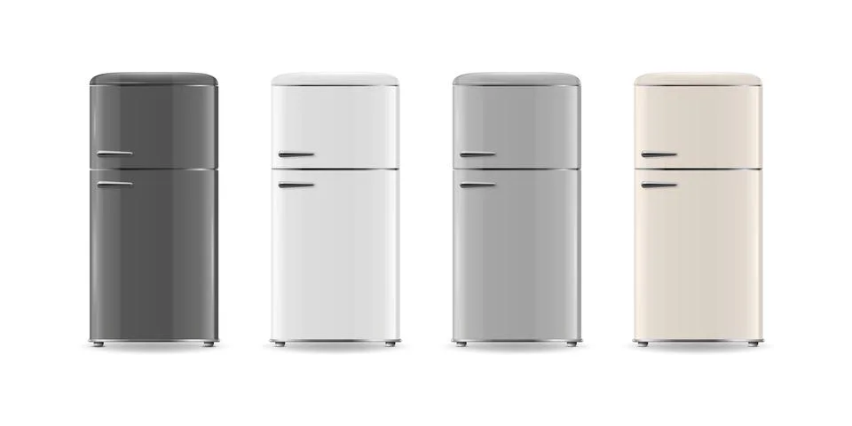 Vector 3d Realistic Black, White, Gray, Beige Fridge Icon Set Isolated. Vertical Stock-Illustration