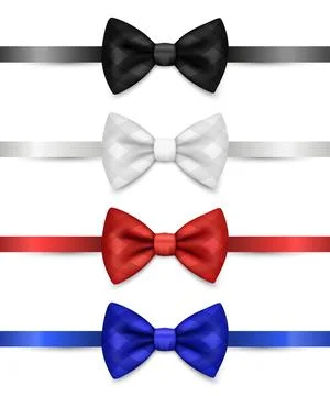 Vector 3d Realistic Black, White, Red, Blue Checkered Bow Tie Set Isolated. Silk Stock Illustration