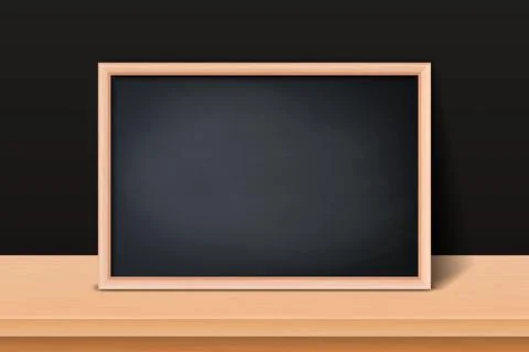 Vector 3d Realistic Blank Black Chalkboard, Wooden Frame Closeup Isolated on Stock Illustration