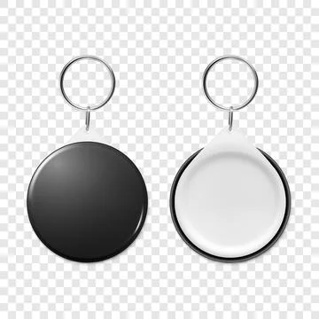Vector 3d Realistic Blank Black Round Keychain with Ring and Chain for Key Stock Illustration