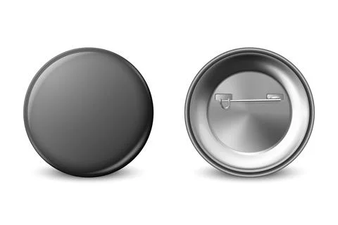 Vector 3d Realistic Blank Black Round Button Badge Set Closeup Isolated on a Illustrazione stock