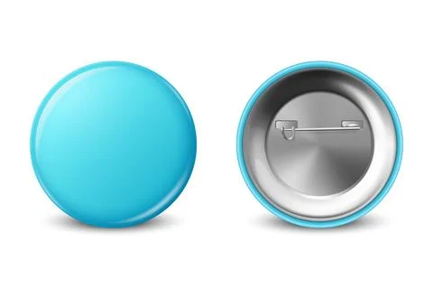 Vector 3d Realistic Blank Blue Round Button Badge Set Closeup Isolated on a Illustrazione stock