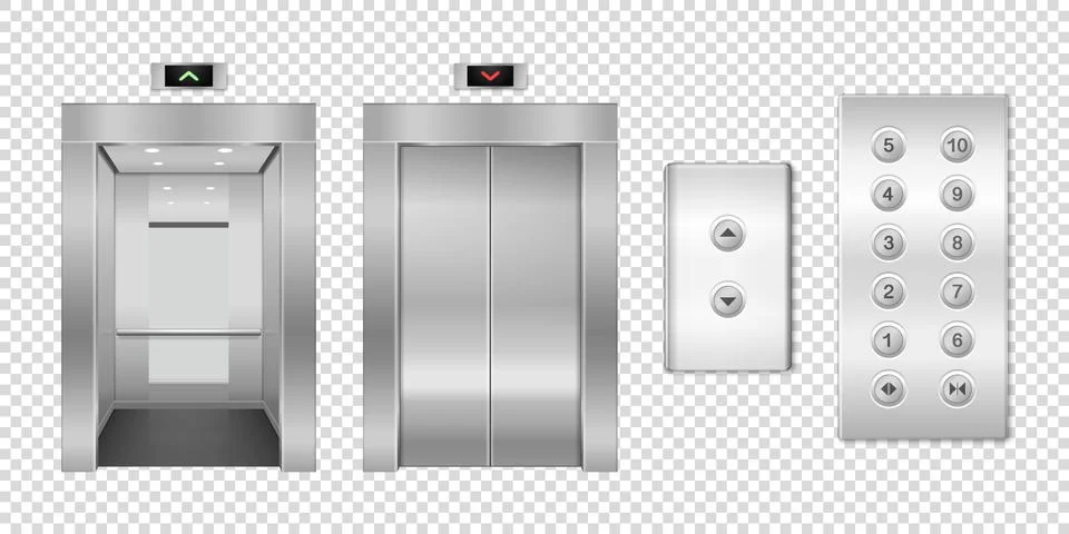 Vector 3d Realistic Blank Empty Open and Closed Steel, Chrome, Silver Metal Stock Illustration