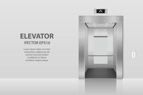Vector 3d Realistic Blank Empty Open Steel, Chrome, Silver Metal Office Building Stock Illustration