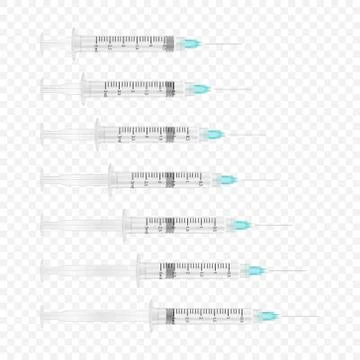 Vector 3d Realistic Blank Empty Syringe Icon Set Closeup Isolated on Transparent Stock Illustration