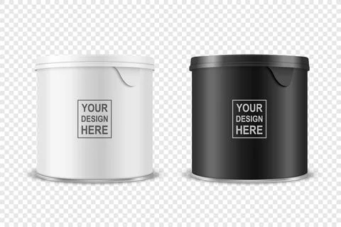 Vector 3d Realistic Blank Glossy White, Black Metal Tin Can, Canned Food, Potato Stock Illustration