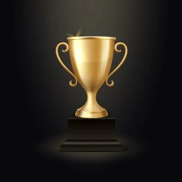 Vector 3d Realistic Blank Golden Champion Cup Icon Closeup on Black Background Stock Illustration