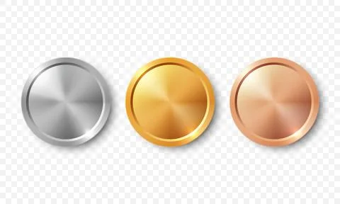Vector 3d Realistic Blank Golden, Silver and Bronze Award Medal Set, Closeup Stock Illustration