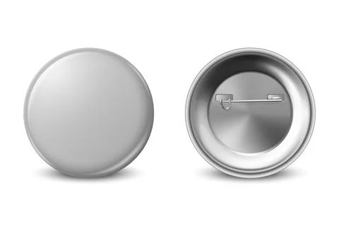 Vector 3d Realistic Blank Gray Round Button Badge Set Closeup Isolated on a Illustrazione stock