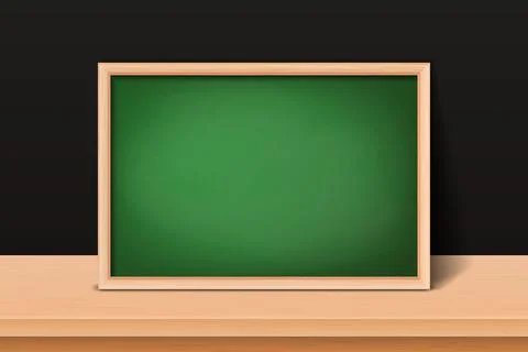 Vector 3d Realistic Blank Green Chalkboard, Wooden Frame Closeup Isolated on Stock Illustration