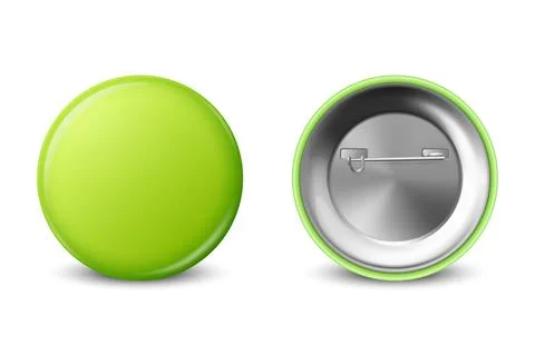 Vector 3d Realistic Blank Green Round Button Badge Set Closeup Isolated on a Stock Illustration