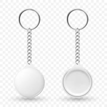 Vector 3d Realistic Blank Keychain Tag Set. Round Key Ring with Chain. Empty Stock Illustration