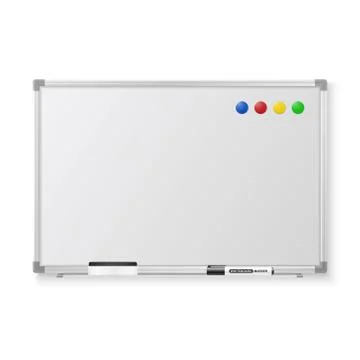 Vector 3d Realistic Blank Magnetic Whiteboard with Marker, Round Magnets and Stock Illustration