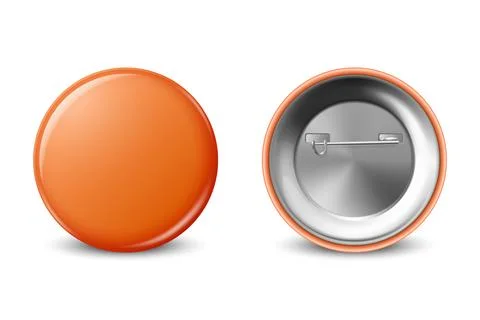 Vector 3d Realistic Blank Orange Round Button Badge Set Closeup Isolated on a Stock Illustration