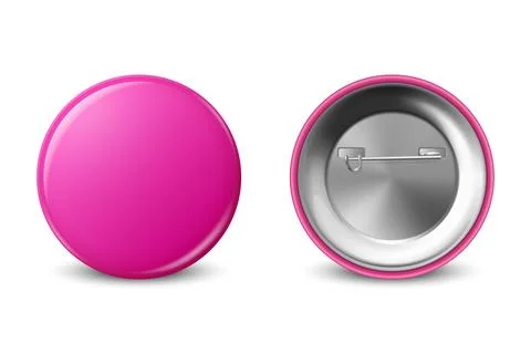 Vector 3d Realistic Blank Pink Round Button Badge Set Closeup Isolated on a Stock Illustration