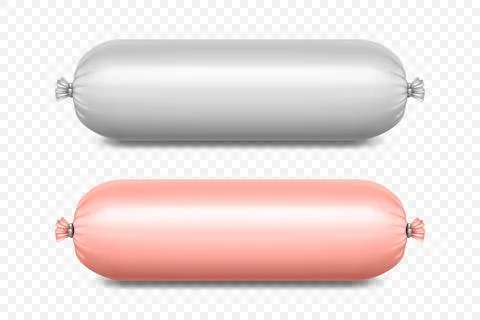 Vector 3d Realistic Blank Polyethylene Sausage Packaging. Design Template for Stock Illustration