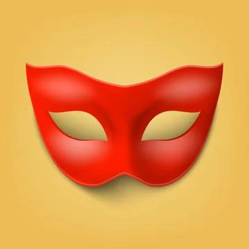 Vector 3d Realistic Blank Red Hero Carnival Eye Mask on Yellow Background Stock Illustration