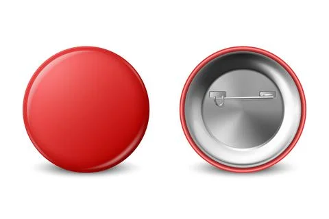 Vector 3d Realistic Blank Red Round Button Badge Set Closeup Isolated on a White 스톡 일러스트