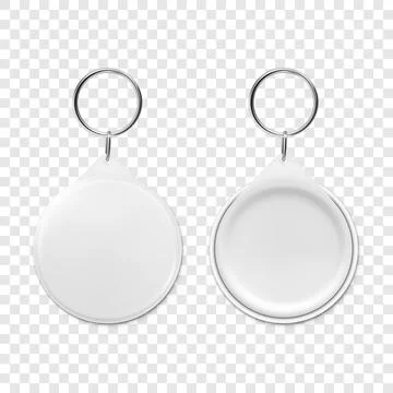 Vector 3d Realistic Blank Round Keychain with Ring and Chain for Key Isolated Stock Illustration