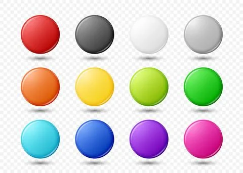 Vector 3d Realistic Blank Round Button Badge Set Closeup Isolated on a White Stock Illustration