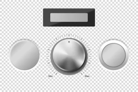 Vector 3d Realistic Blank Steel, Chrome, Silver Metal Control Button Icon Set Illustrazione stock
