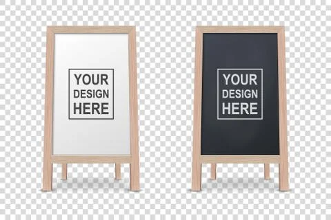 Vector 3d Realistic Blank White and Black Wooden Board for Restaurant Menu Icon Stock Illustration
