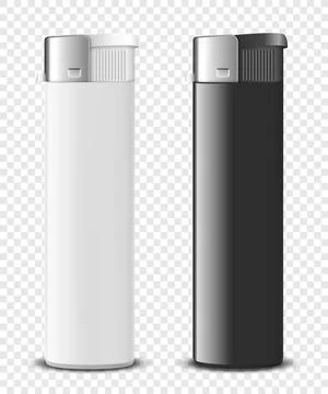 Vector 3d Realistic Blank White and Black Cigarette Lighter Set Closeup Isolated Stock Illustration