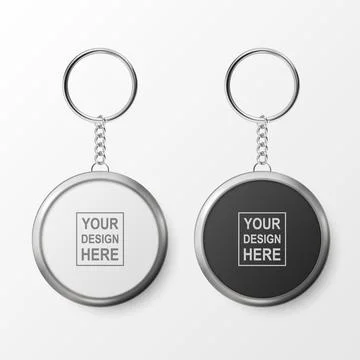 Vector 3d Realistic Blank White and Black Round Keychain with Ring and Chain for Stock Illustration