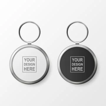 Vector 3d Realistic Blank White, Black Round Keychain with Ring and Chain for Stock Illustration